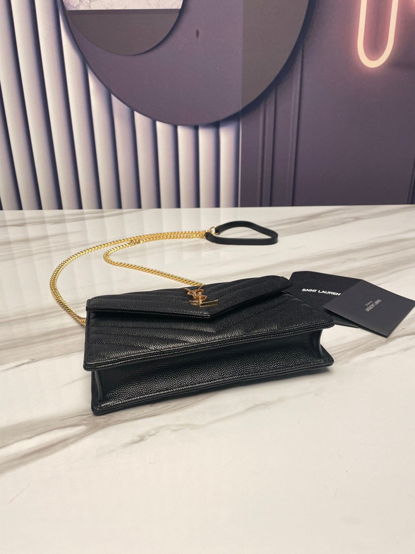 ysl black gold hardware envelope small bag in mix matelasse grain de poudre embossed leather