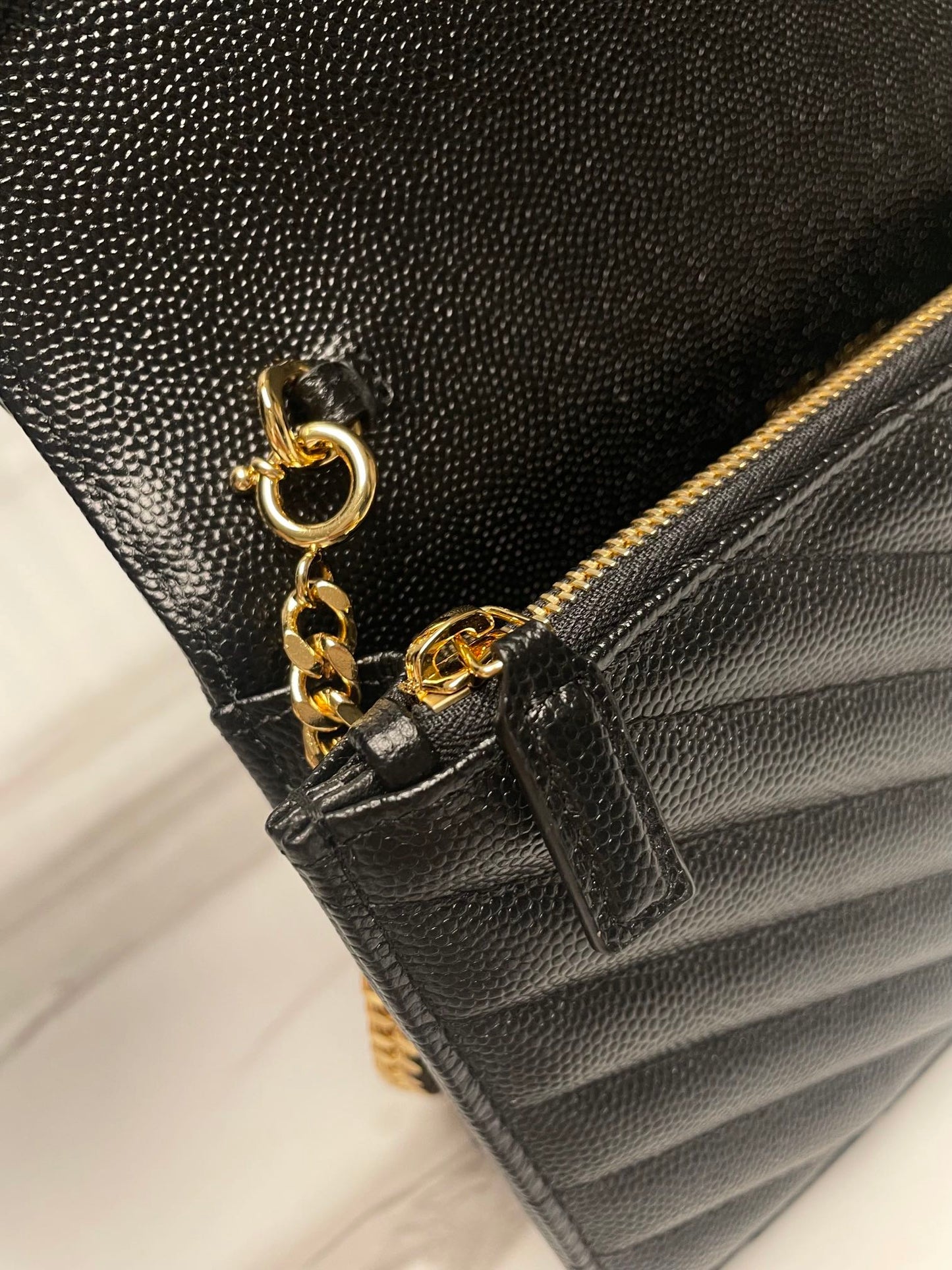 ysl black gold hardware envelope small bag in mix matelasse grain de poudre embossed leather