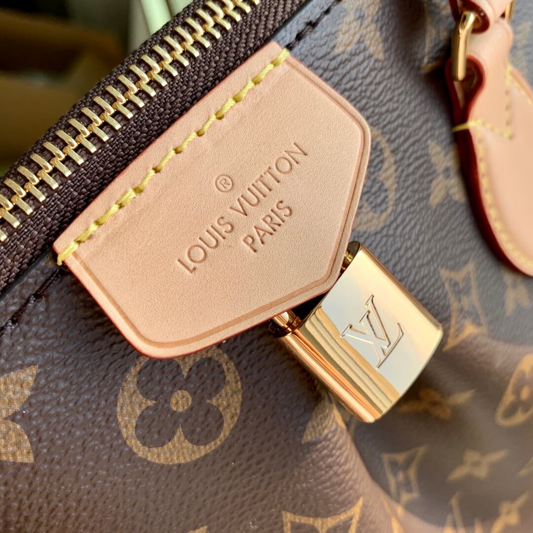 m45987 boetie mm monogram real leather trim brown