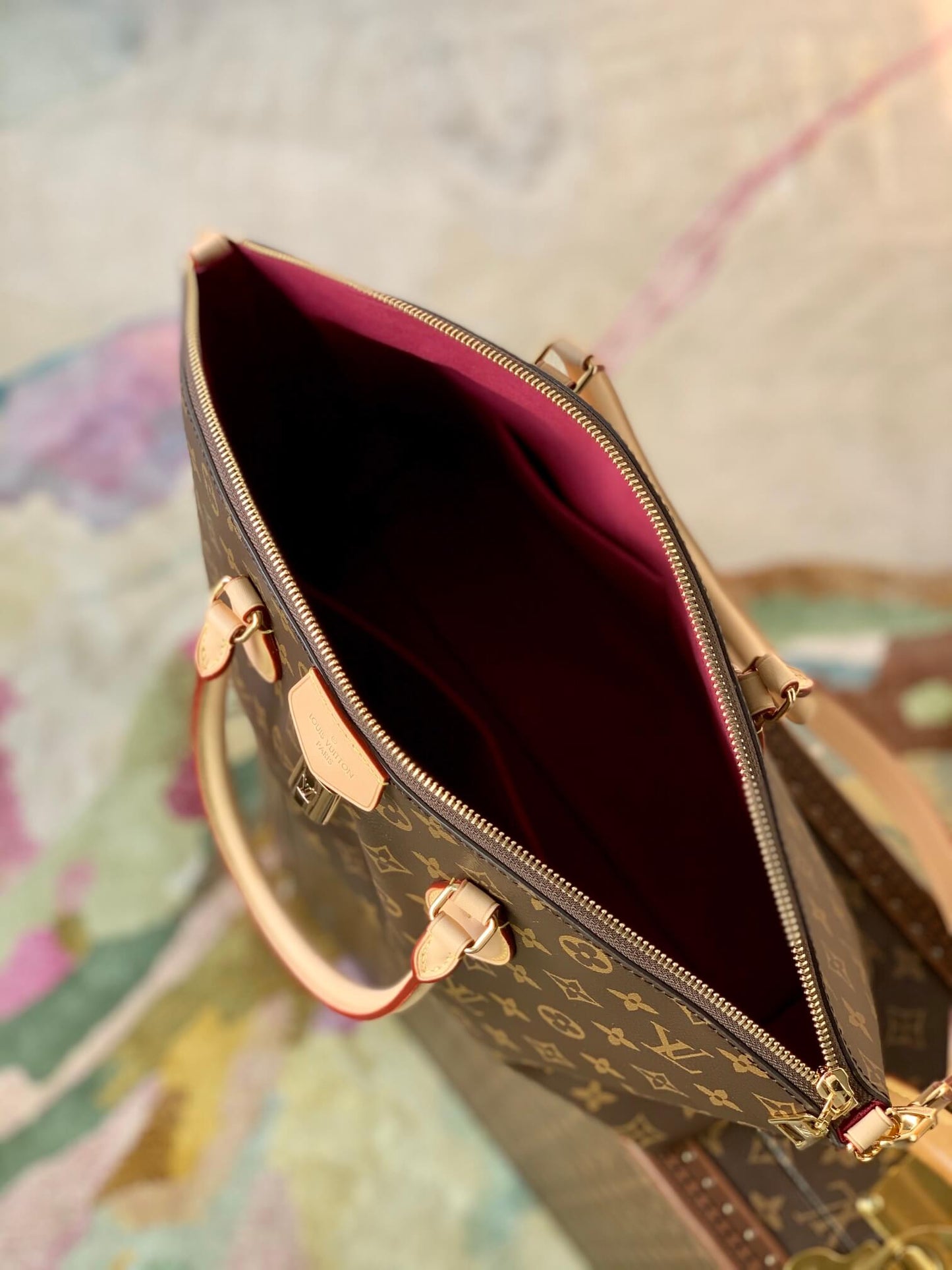 m45987 boetie mm monogram real leather trim brown