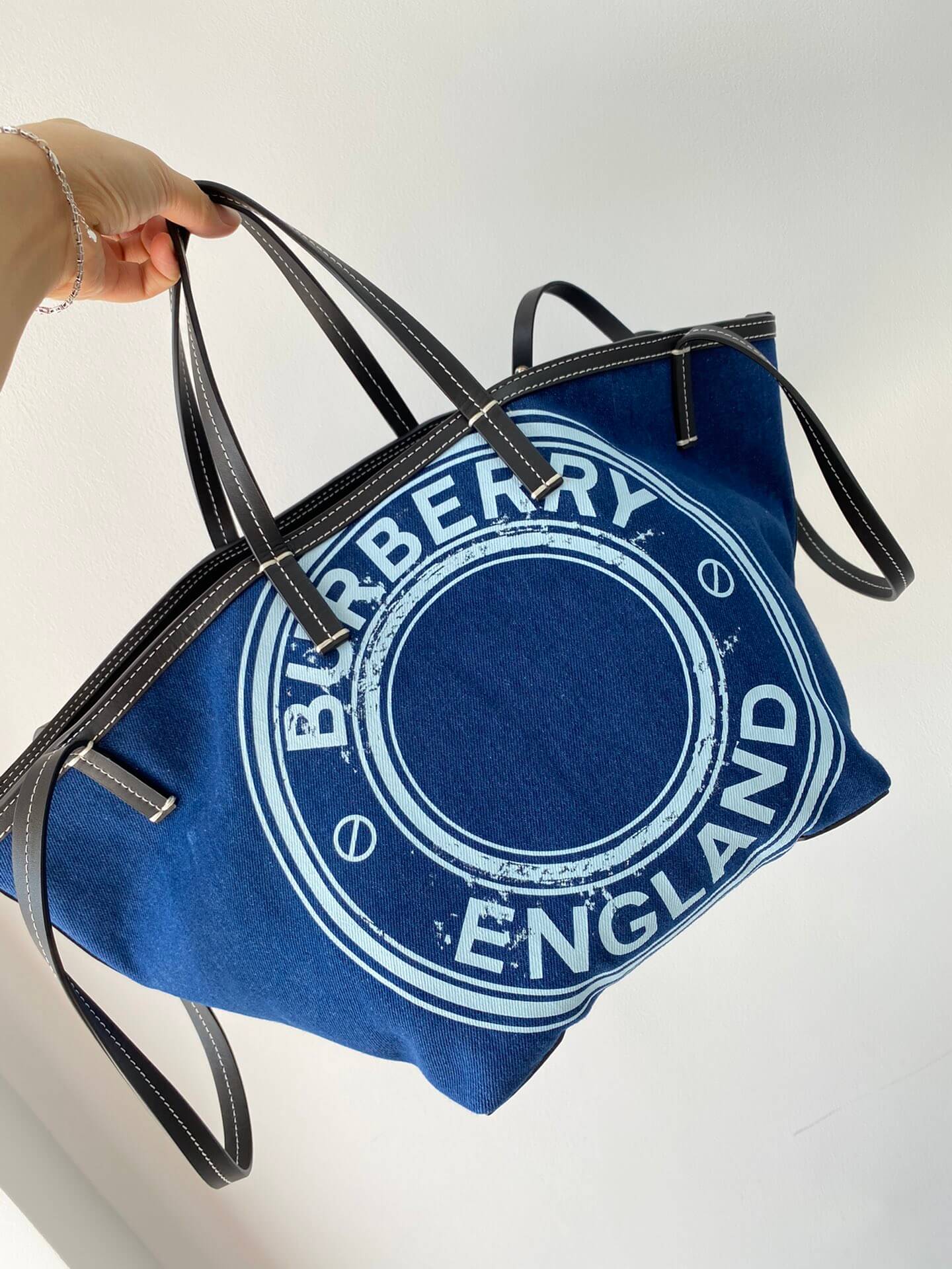 burberry tote canvas handbag blue 650678