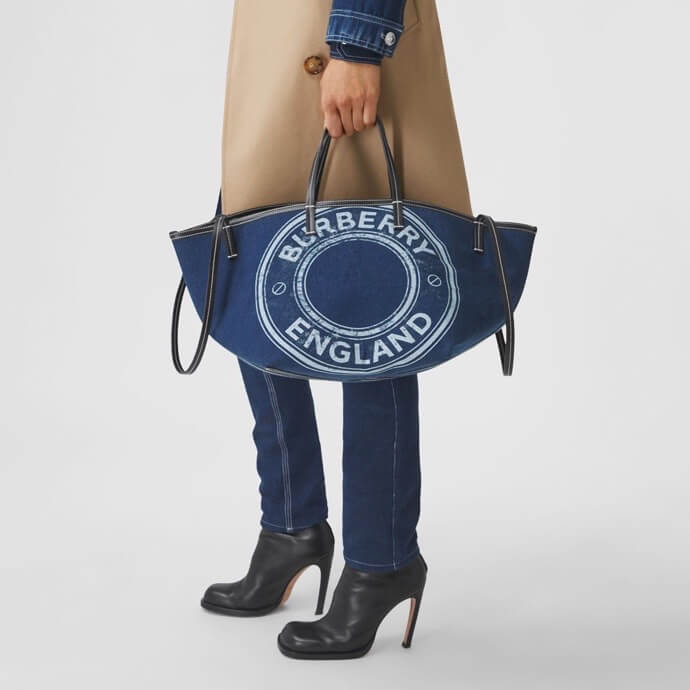 burberry tote canvas handbag blue 650678