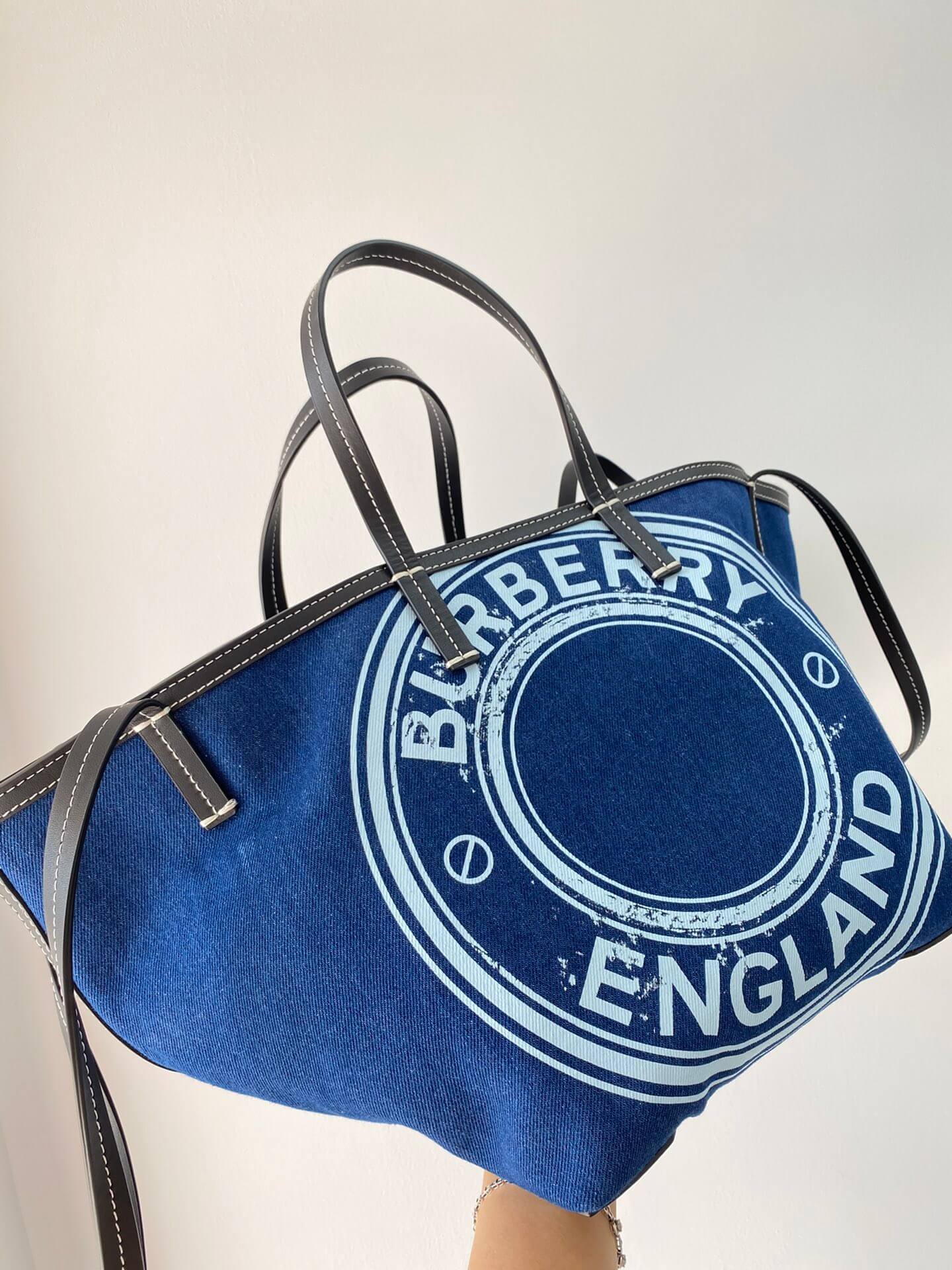 burberry tote canvas handbag blue 650678