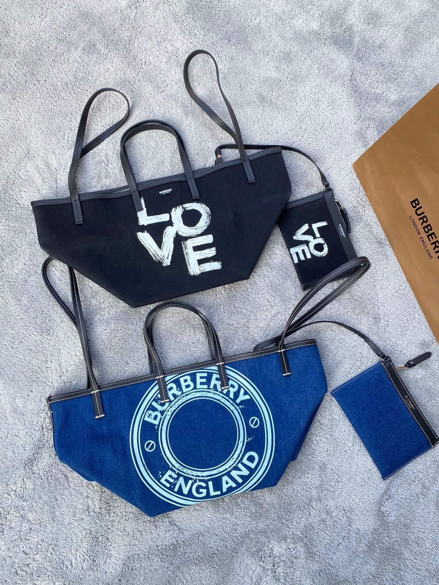 burberry tote canvas handbag blue 650678