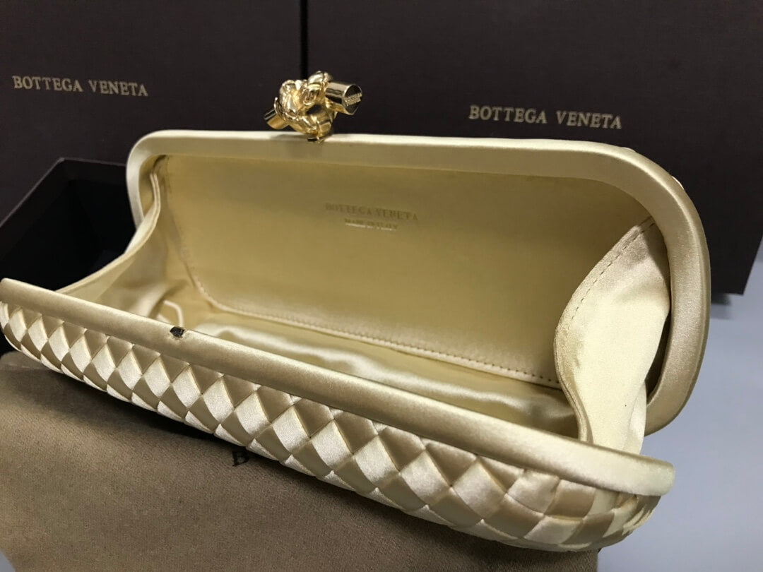 bv stretch box knot clutch bag 754783 yellow gold