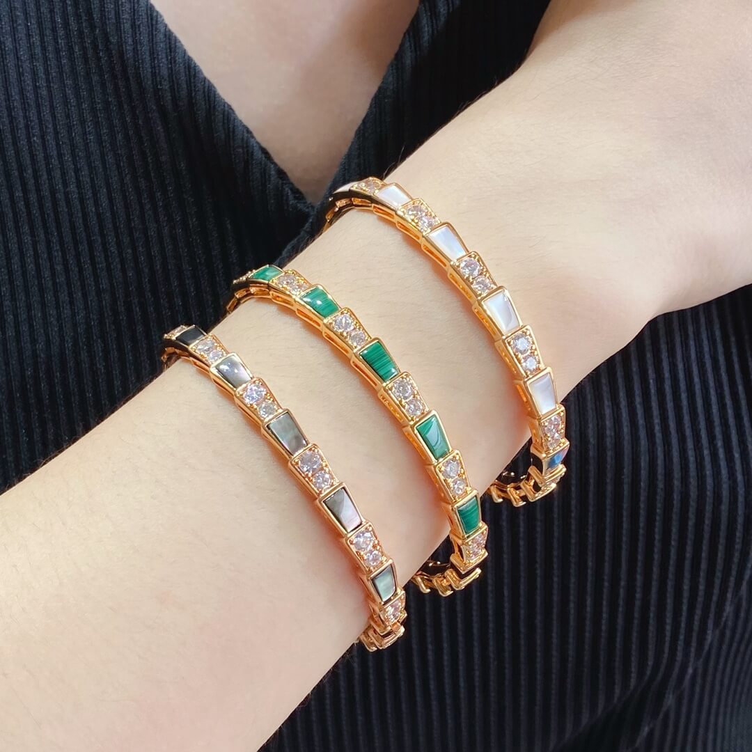 bvlgari premium natural malachite wide version snake bone bracelet sz13168a1