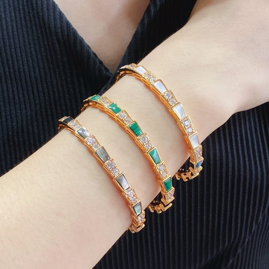 bvlgari premium natural malachite wide version snake bone bracelet sz13168a1