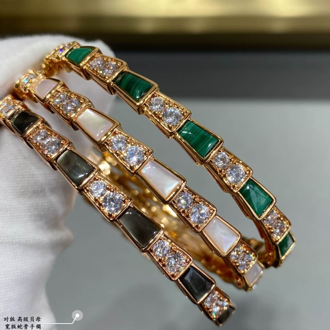 bvlgari premium natural malachite wide version snake bone bracelet sz13168a1