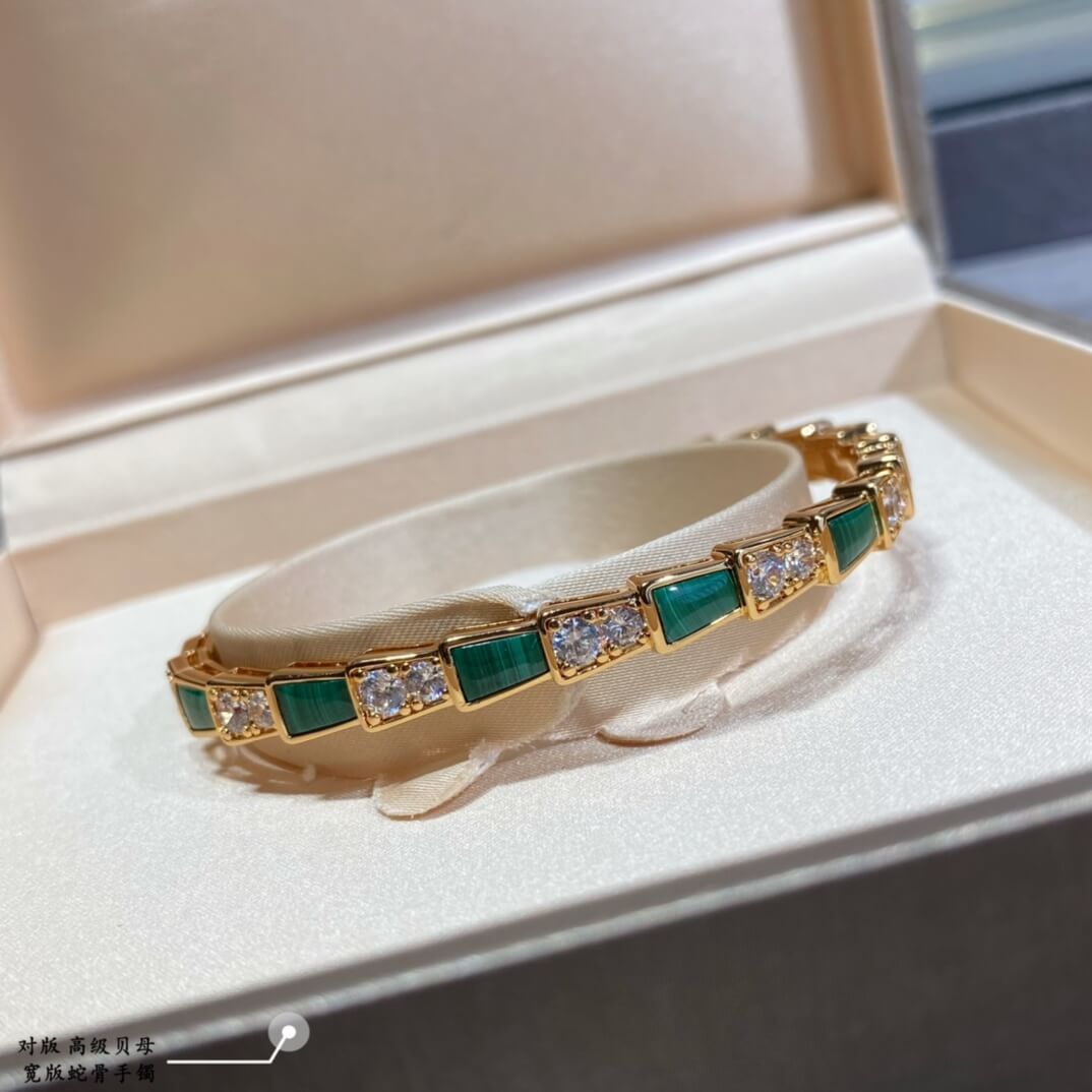 bvlgari premium natural malachite wide version snake bone bracelet sz13168a1