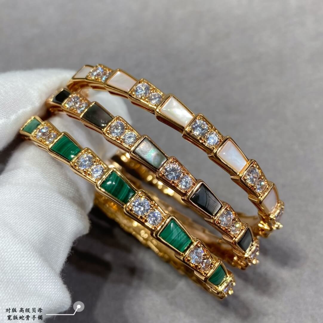 bvlgari premium natural malachite wide version snake bone bracelet sz13168a1