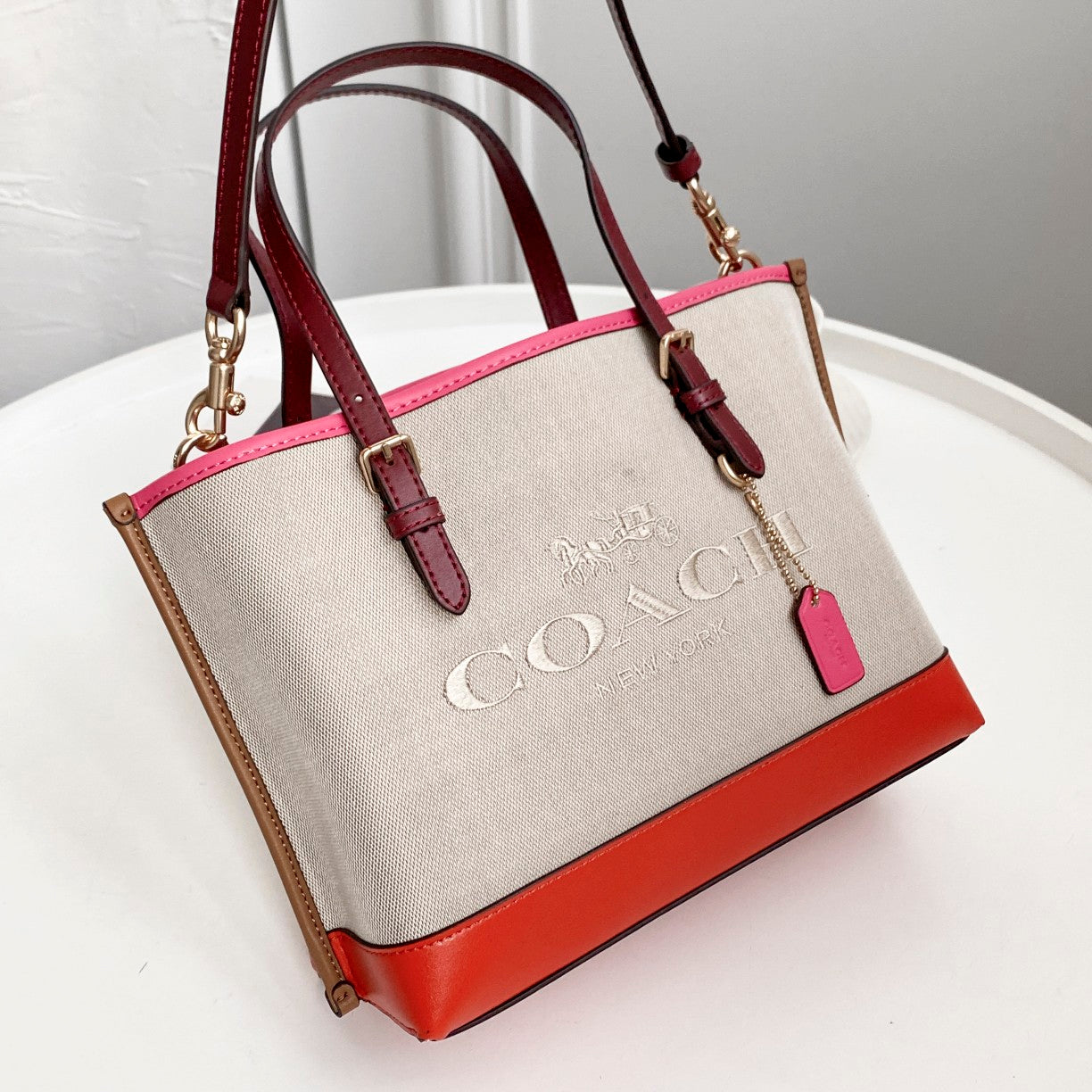 coach tote bag canvas pink