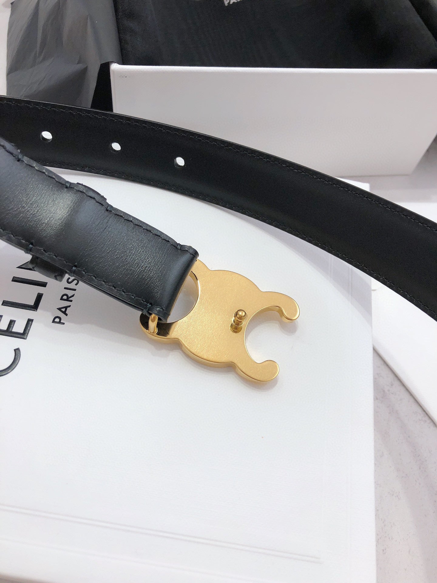 CE Belt cowhide leather with gold hardware buckle CE24031402B