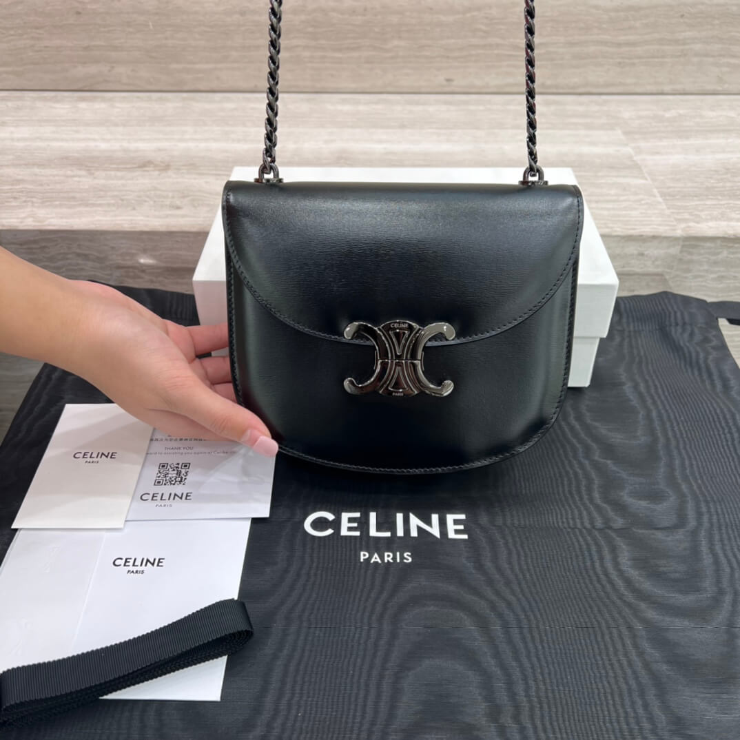 celine teen besace triomphe saddle crossbody bag black 110973