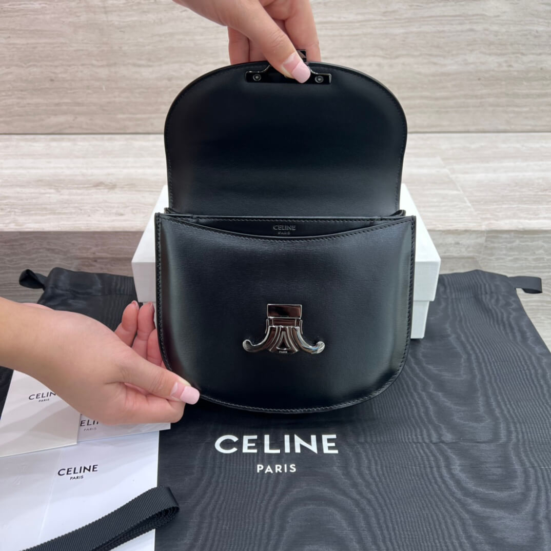 celine teen besace triomphe saddle crossbody bag black 110973