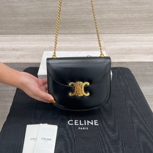 celine teen besace triomphe saddle crossbody bag black gold 110973