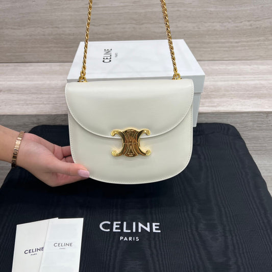celine teen besace triomphe saddle crossbody bag white 110973