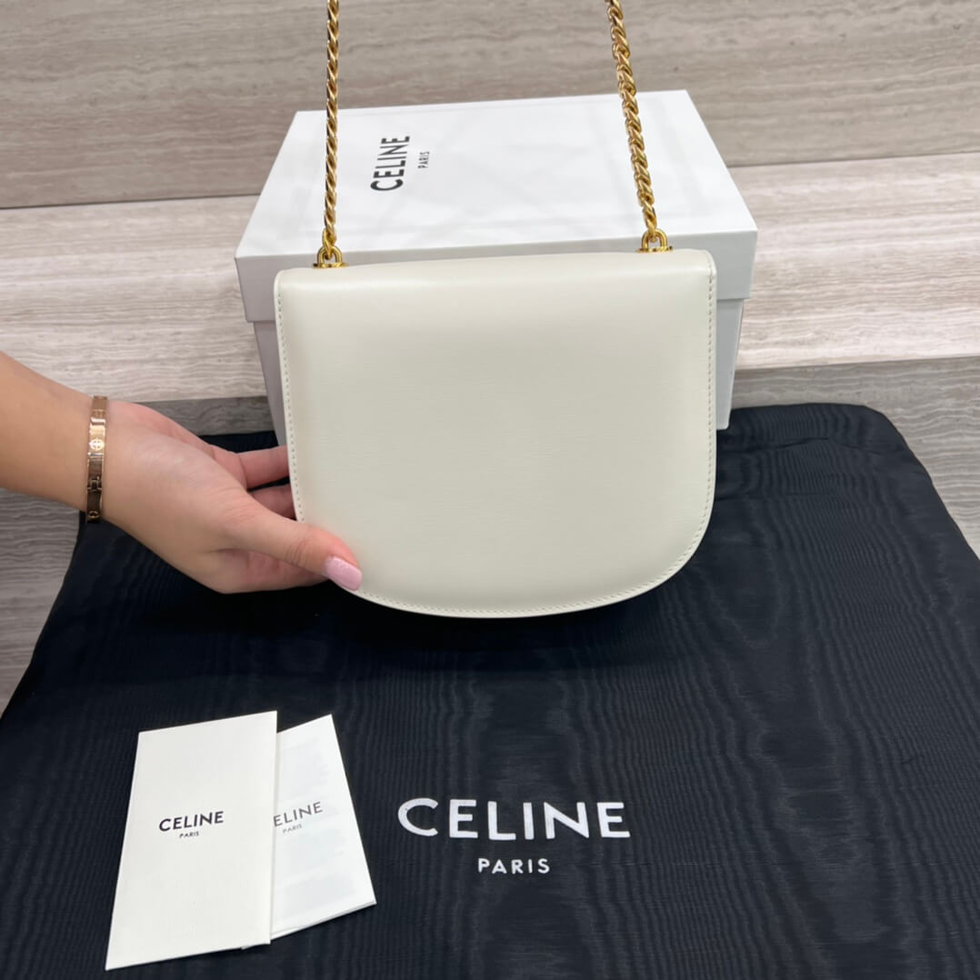 celine teen besace triomphe saddle crossbody bag white 110973