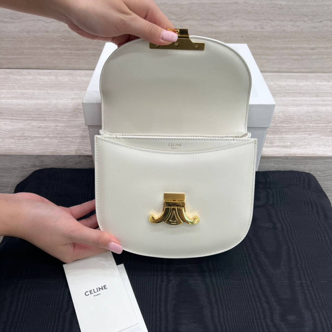 celine teen besace triomphe saddle crossbody bag white 110973