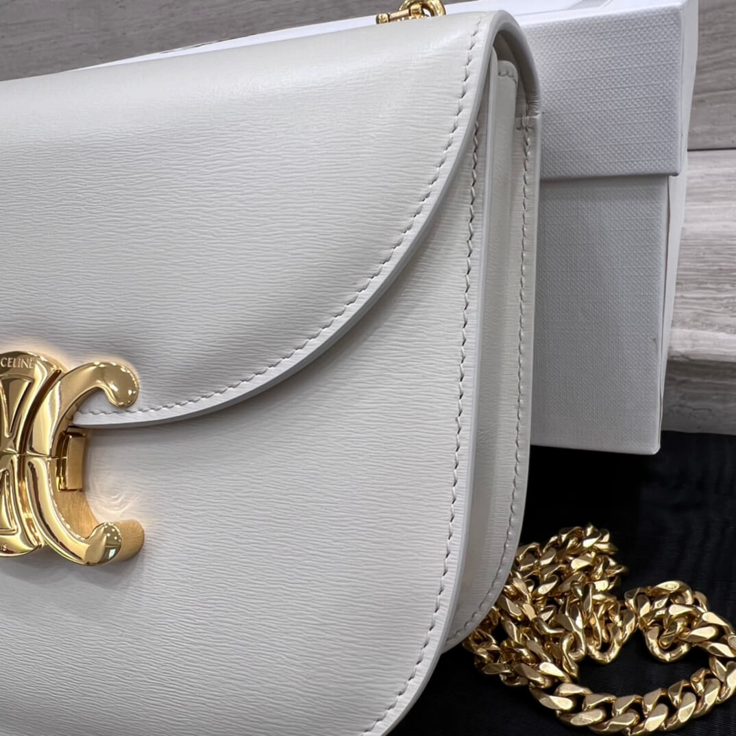 celine teen besace triomphe saddle crossbody bag white 110973