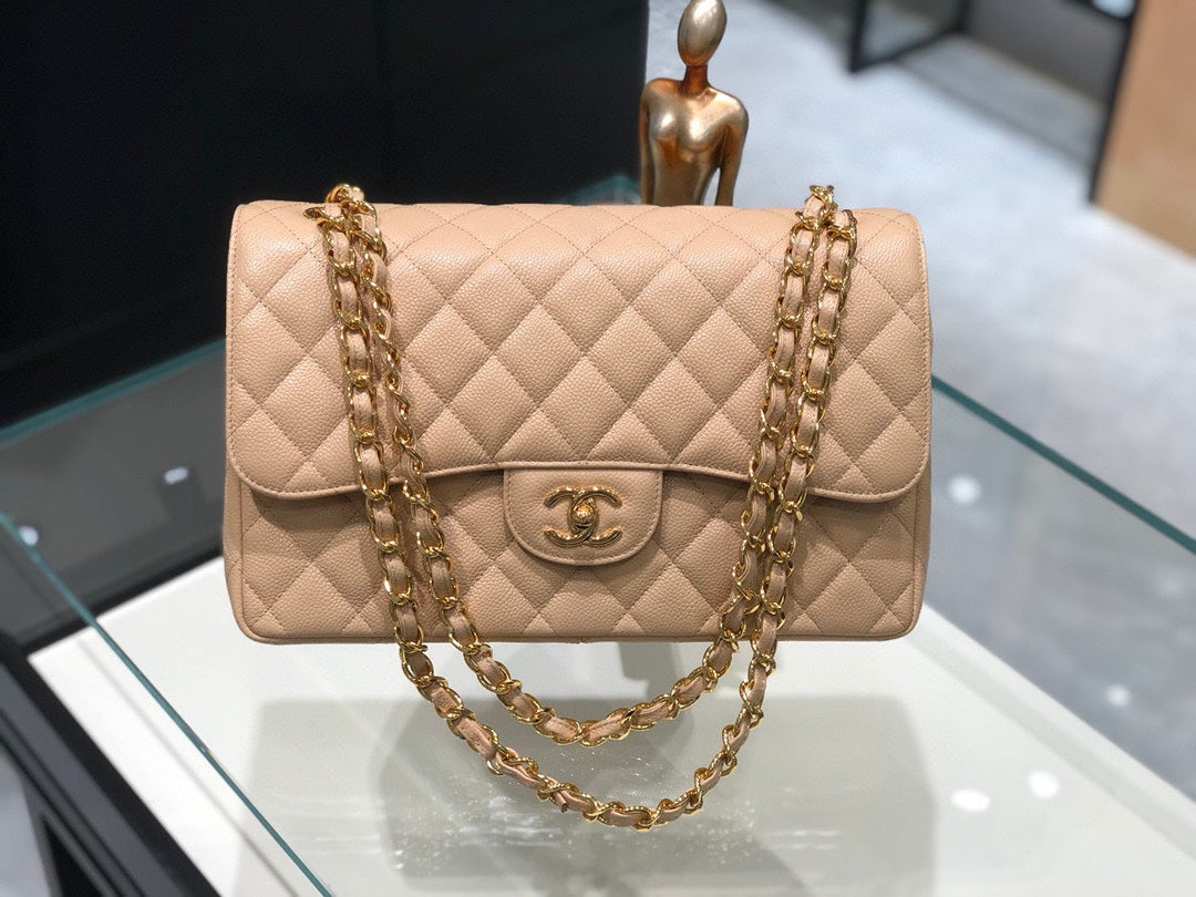 cf classic big size 30cm original imported caviar cow leather full steel gold hardware apricot