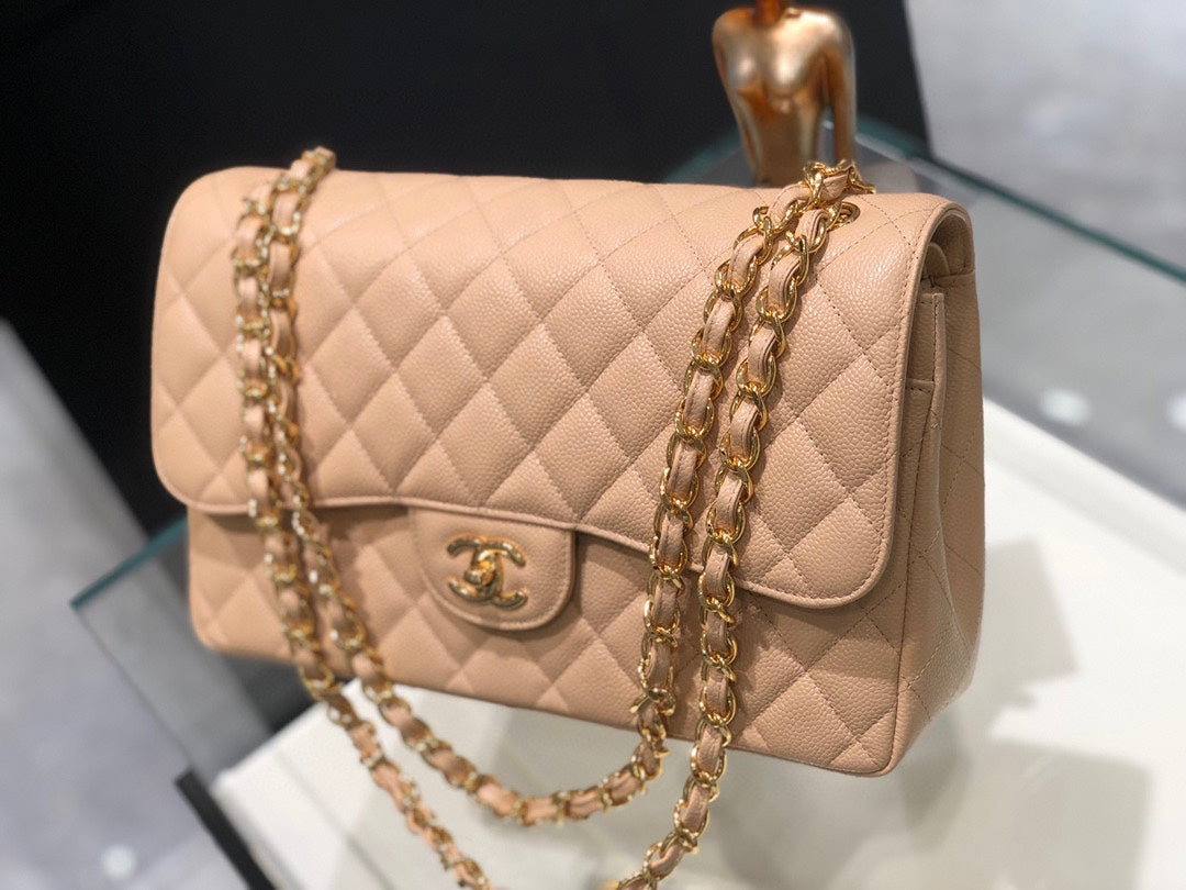 cf classic big size 30cm original imported caviar cow leather full steel gold hardware apricot
