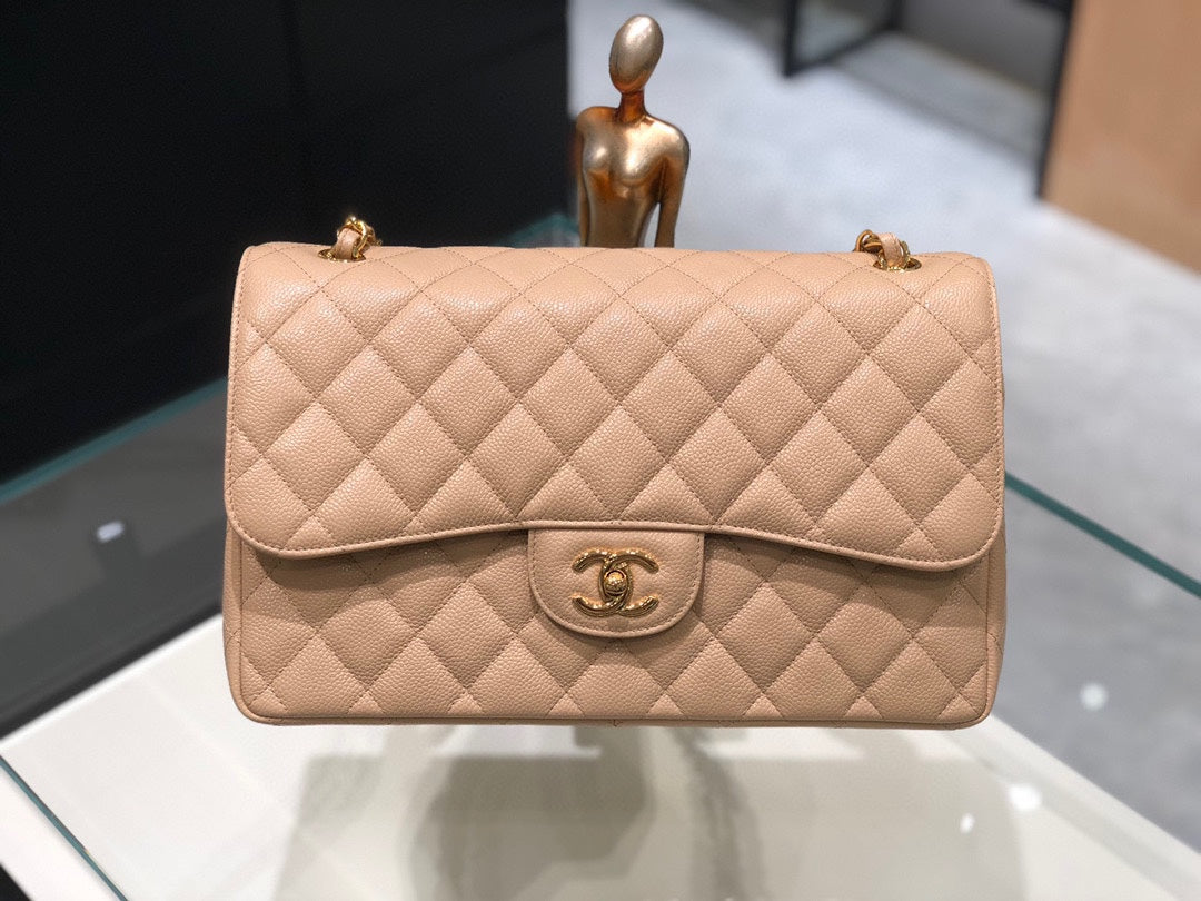 cf classic big size 30cm original imported caviar cow leather full steel gold hardware apricot