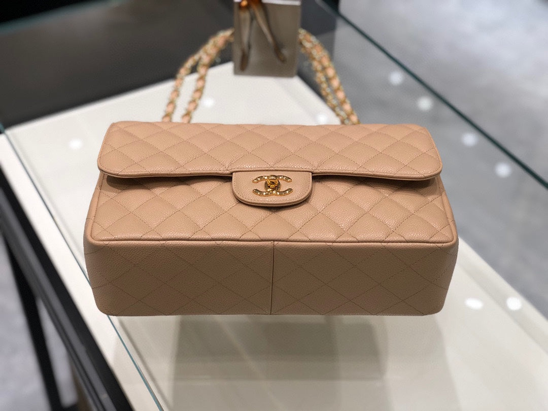 cf classic big size 30cm original imported caviar cow leather full steel gold hardware apricot