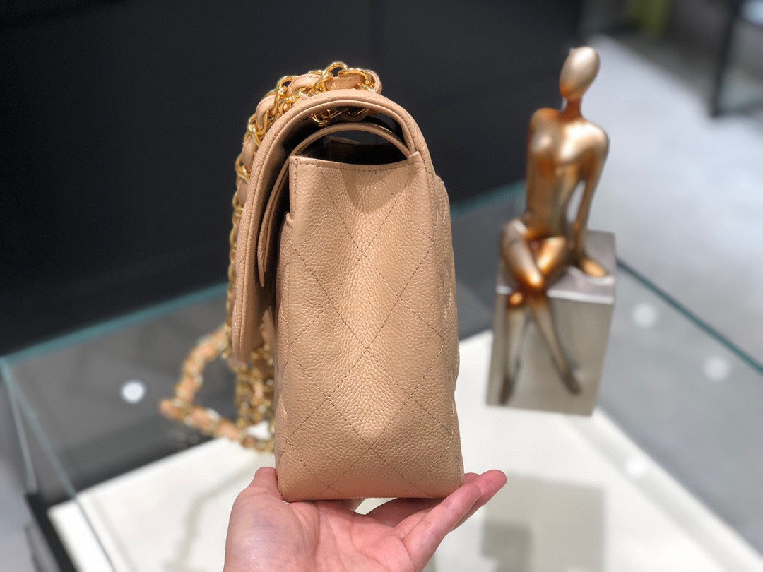 cf classic big size 30cm original imported caviar cow leather full steel gold hardware apricot