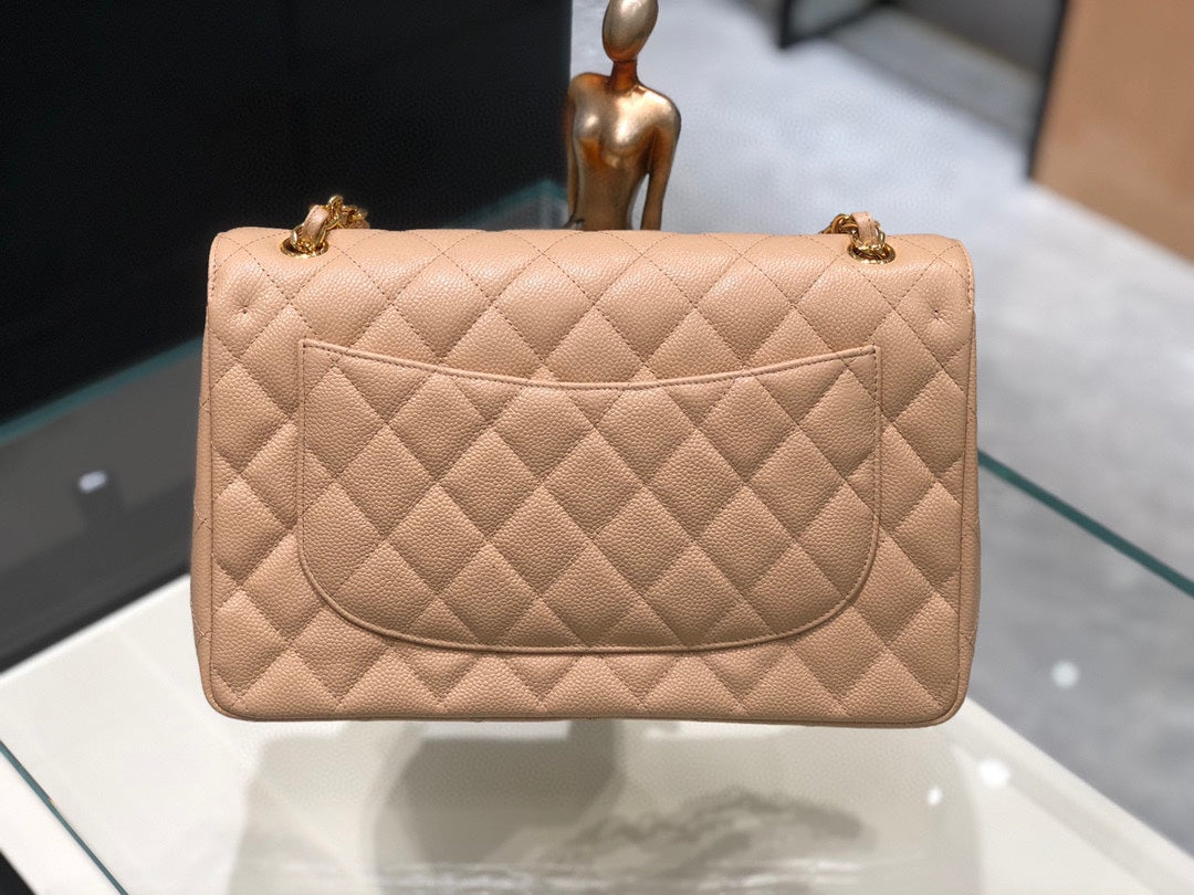cf classic big size 30cm original imported caviar cow leather full steel gold hardware apricot