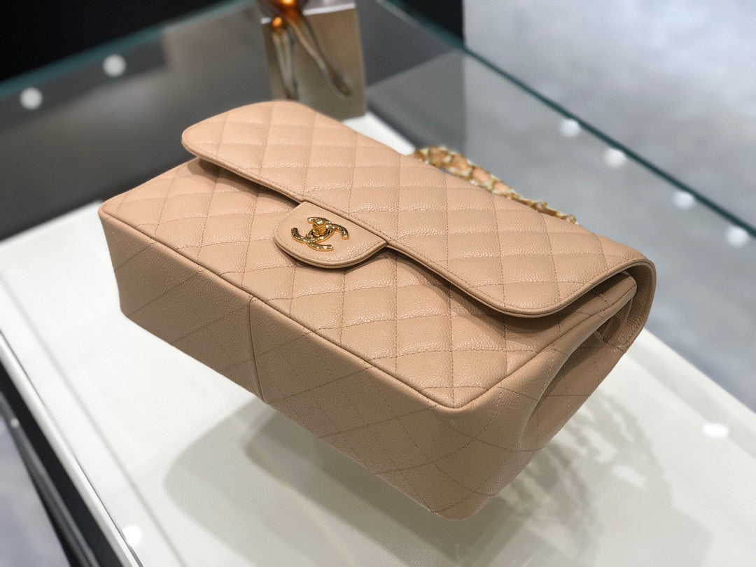 cf classic big size 30cm original imported caviar cow leather full steel gold hardware apricot