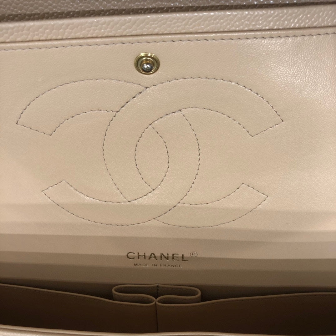 cf classic big size 30cm original imported caviar cow leather full steel gold hardware apricot