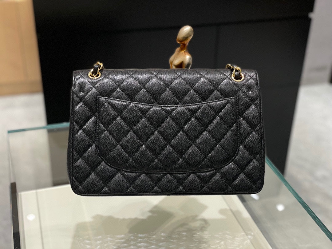 classic big size 30cm original imported caviar cow leather full steel silver hardware