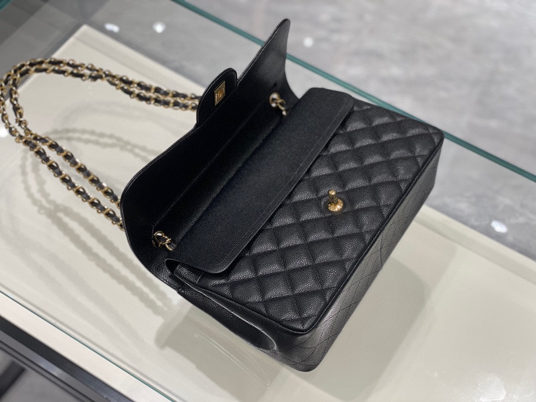 classic big size 30cm original imported caviar cow leather full steel silver hardware