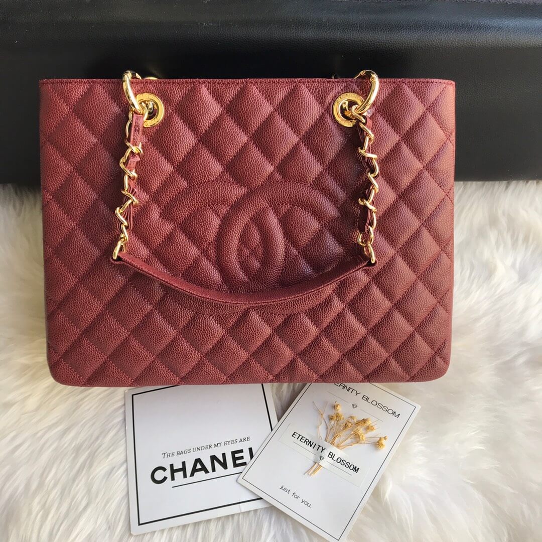 cha tote bag maroon caviar gold hardwre 50995