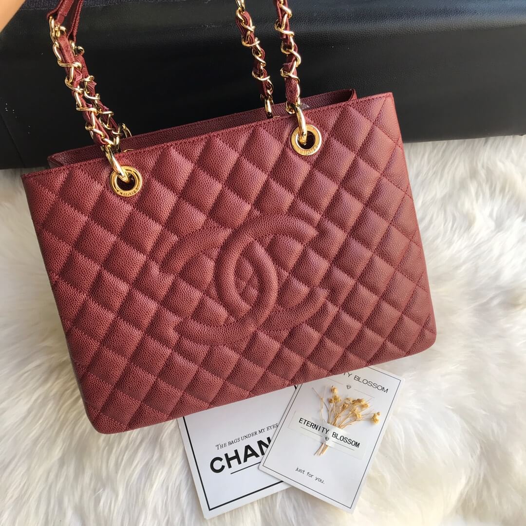 cha tote bag maroon caviar gold hardwre 50995