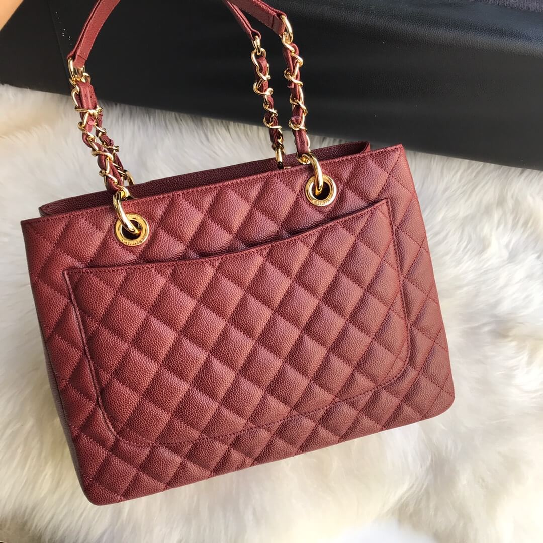 cha tote bag maroon caviar gold hardwre 50995