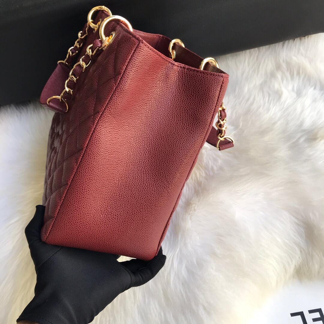 cha tote bag maroon caviar gold hardwre 50995