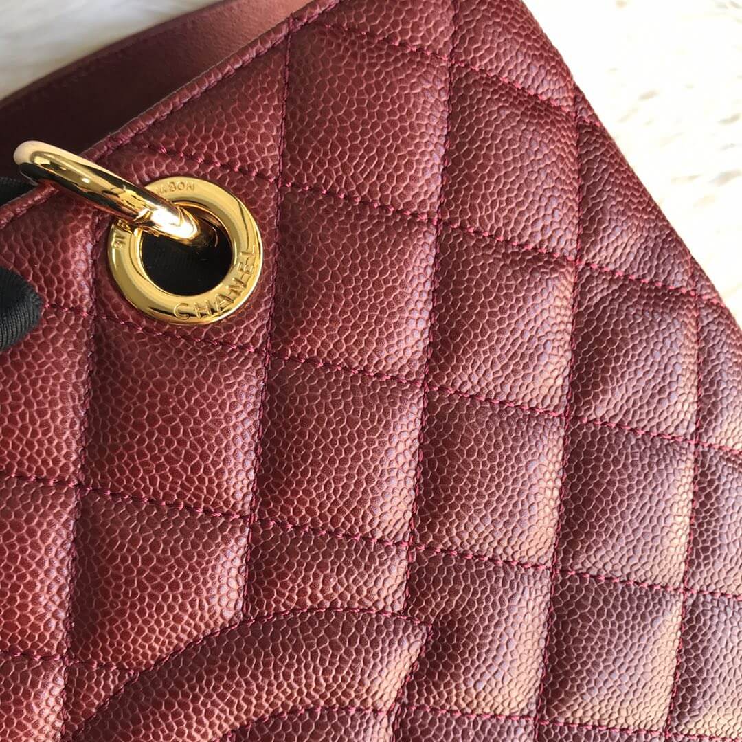 cha tote bag maroon caviar gold hardwre 50995
