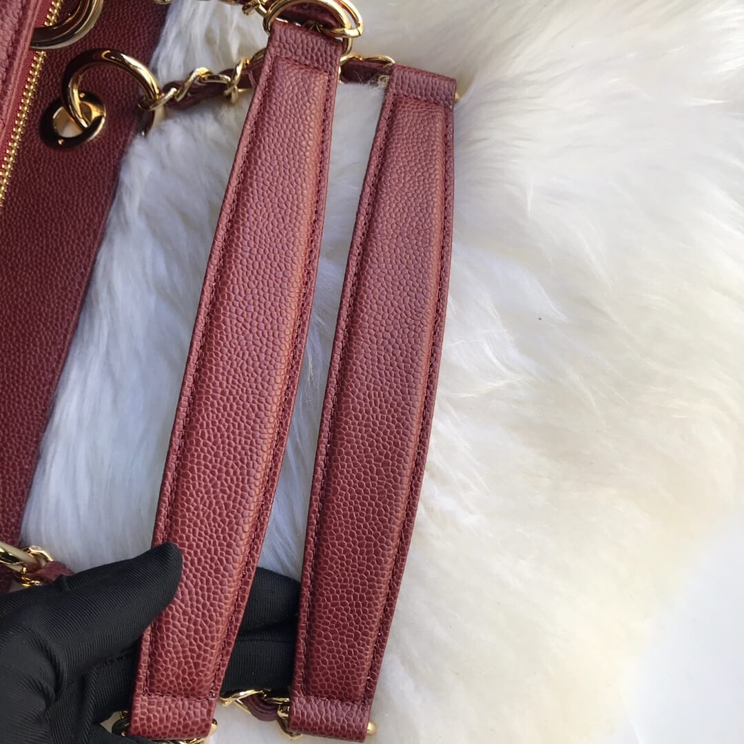 cha tote bag maroon caviar gold hardwre 50995