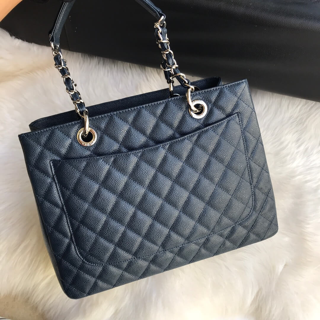 cha tote bag navy blue caviar gold hardwre 50995