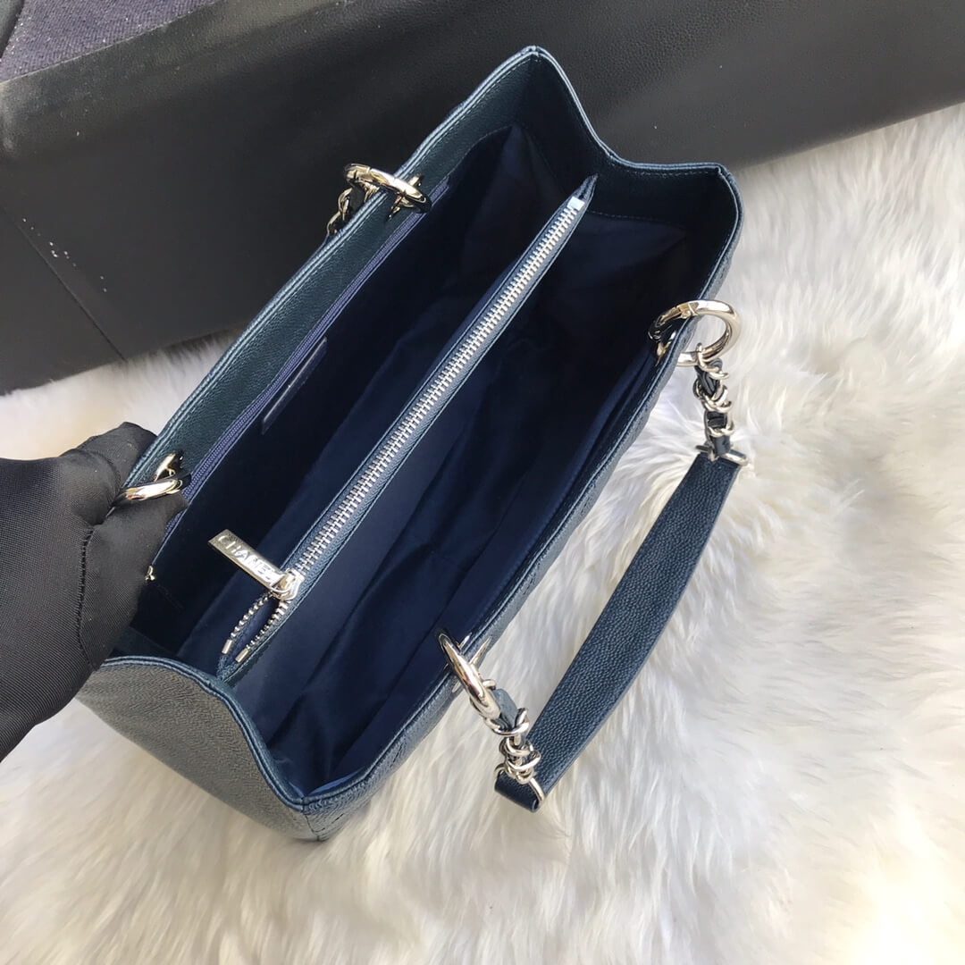 cha tote bag navy blue caviar gold hardwre 50995