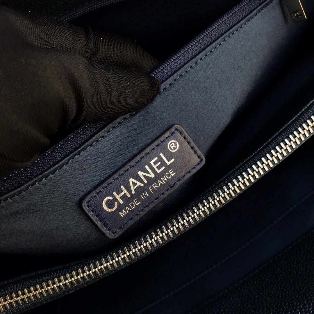 cha tote bag navy blue caviar gold hardwre 50995