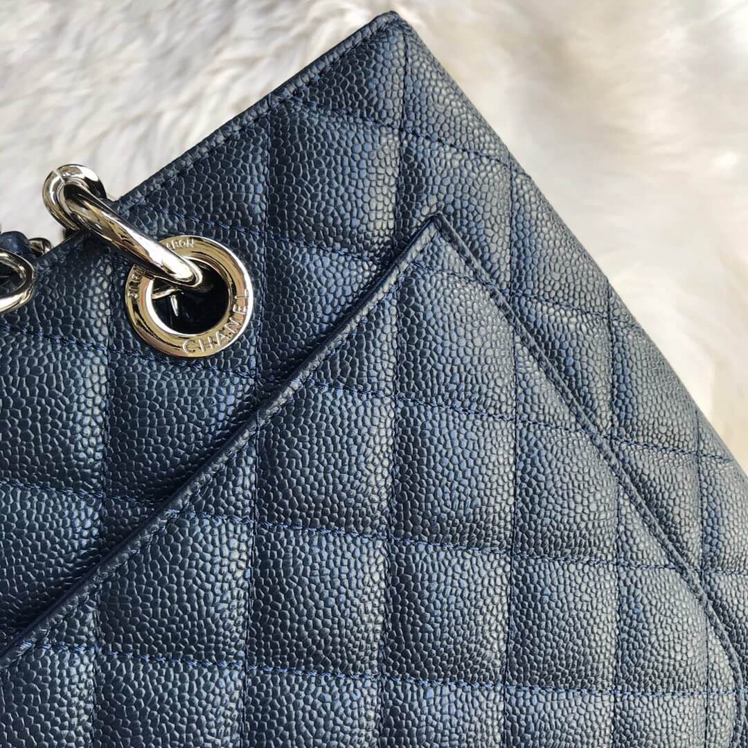 cha tote bag navy blue caviar gold hardwre 50995