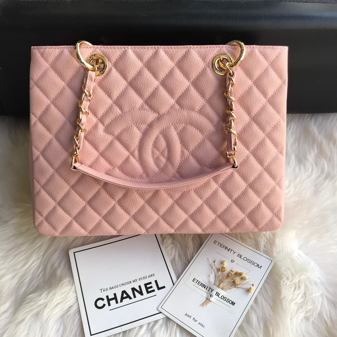 cha tote bag pink caviar gold hardwre 50995