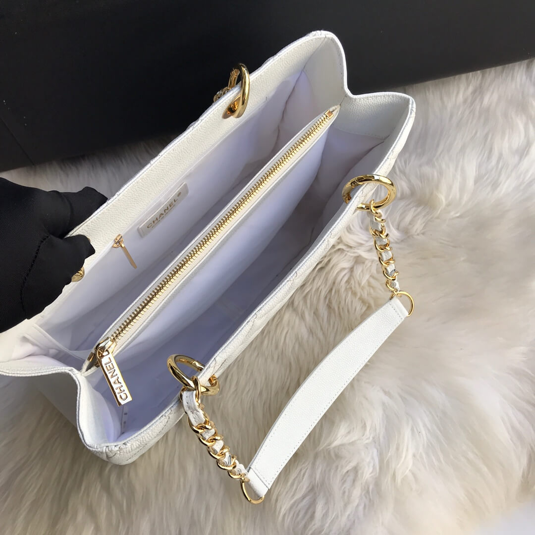 cha tote bag white caviar gold hardwre 50995