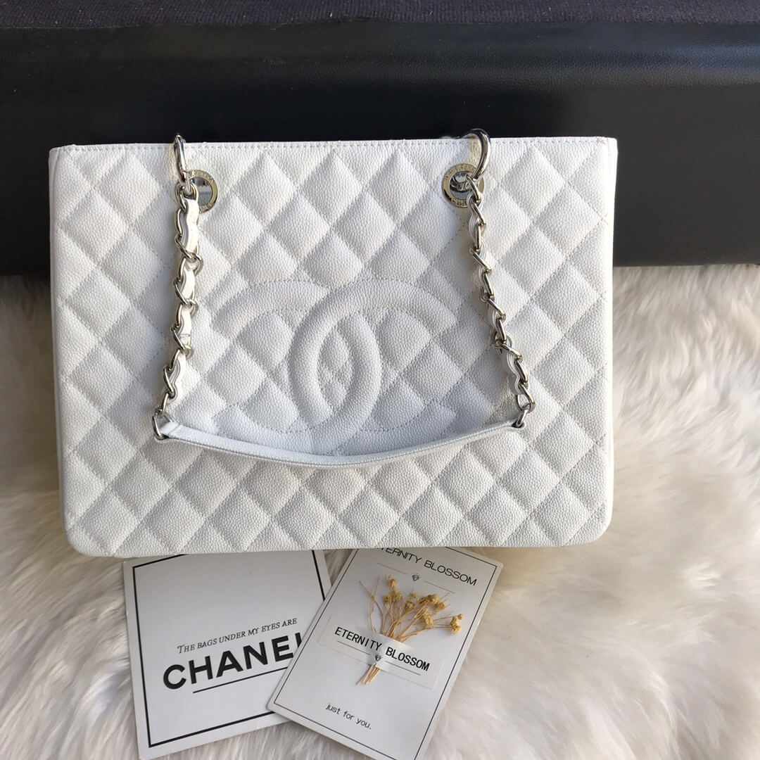 cha tote bag white caviar silver hardwre 50995