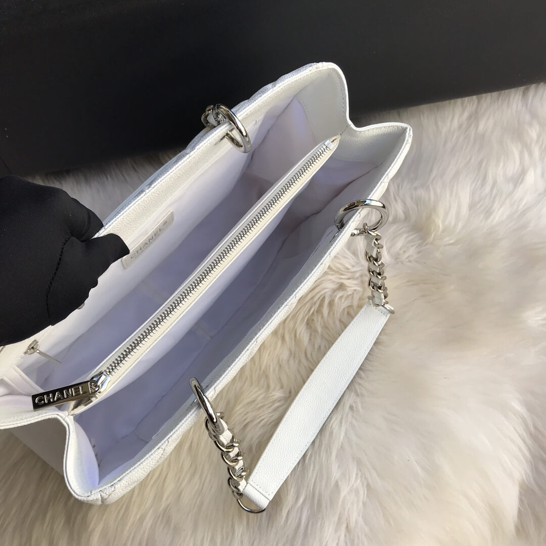 cha tote bag white caviar silver hardwre 50995