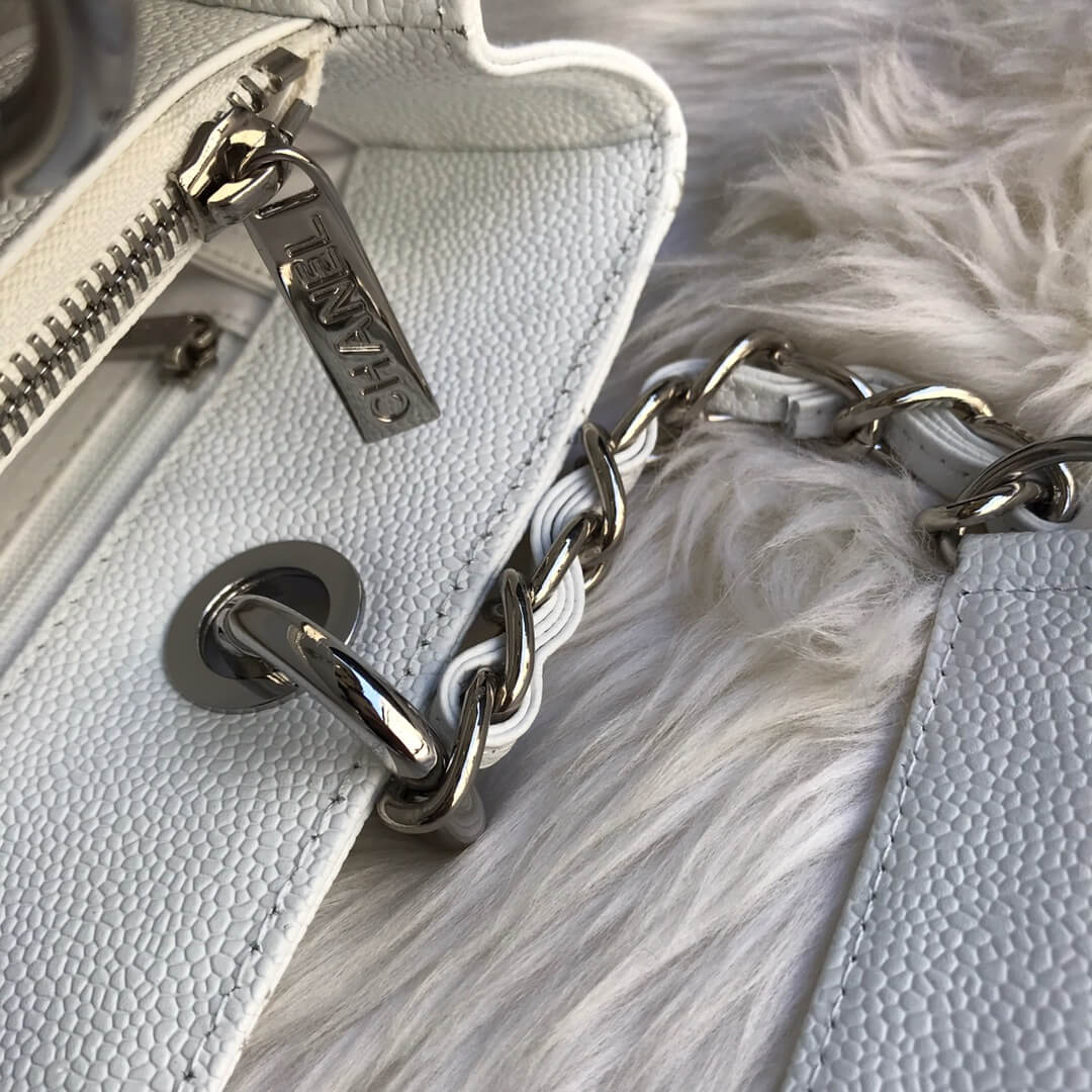 cha tote bag white caviar silver hardwre 50995