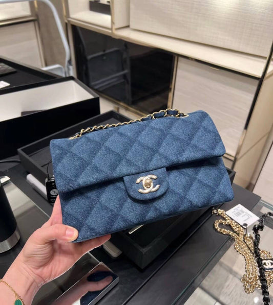 cha cf mini crossbody bag denim blue 20cm