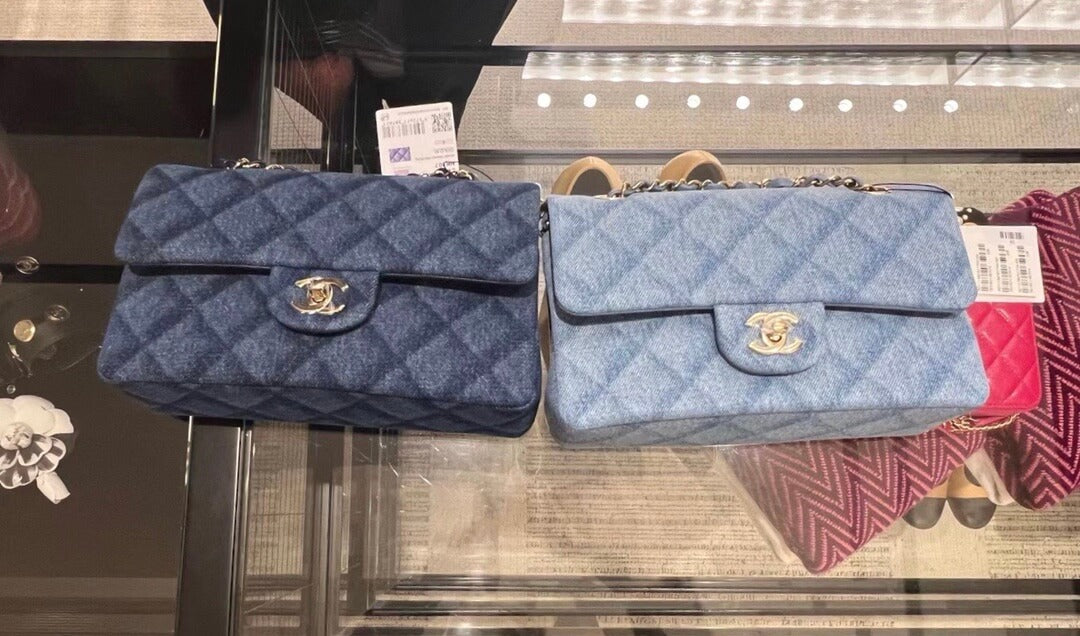 cha cf mini crossbody bag denim blue 20cm